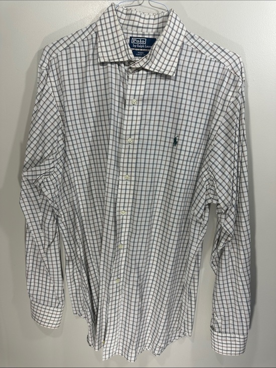 Polo Ralph Lauren Other - Polo by Ralph Lauren White Dress Shirt with Navy & Brown Windowpane XL